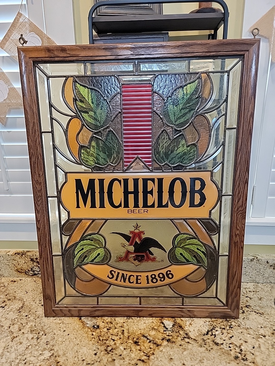 Vintage 80's Michelob Beer 34" X 26" Stained Glass Sign Bar Breweriana Man Cave 