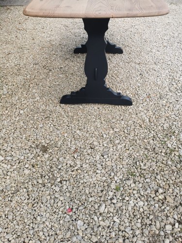 5FT 1960'S ERCOL SOLID ELM REFECTORY DINING TABLE PITCH BLACK FARROW AND BALL - Picture 9 of 9