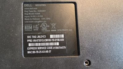 Dell WD19TBS Thunderbolt  Docking Station - Black- with 130 watt power supply