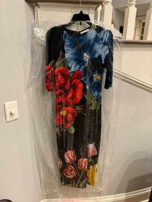 Alice + Olivia Delora Le Parisien Black/Floral Midi Dress Size 2