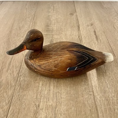 Mallard Hen Signed Lynda C. Bryan, Wooden Wildlife, Wood Hand Caved, Glass Eyes