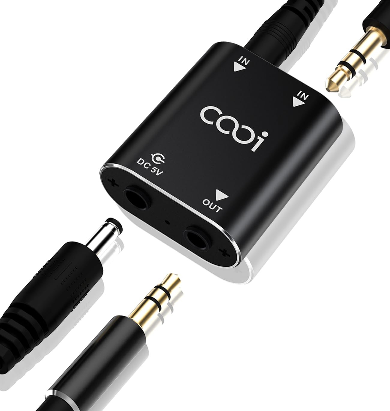 Mixeur audio stéréo 2 canaux avec boîtier métallique noir et double entrée AUX Jack 3.5mm