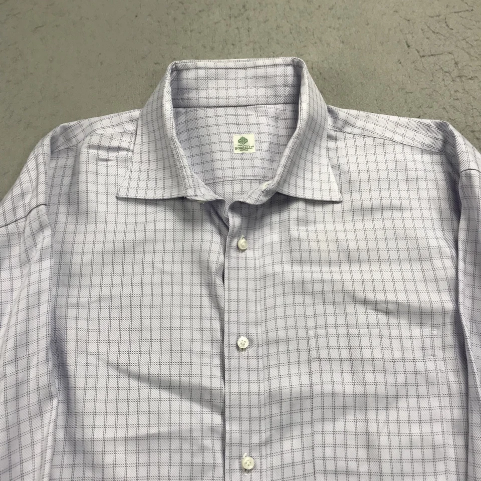 Camisa Borrelli Napoli Para Hombre 17 1/2 44 Azul Púrpura 100% Algodón Italia Manga Larga Foto 2 de 4