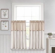 Lush Decor Linen Button Farmhouse Kitchen Tier Curtain Set, Pair, 29" W x 36" L