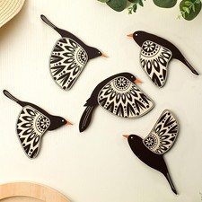 5 Pcs Wooden Bird Wall Art Wood Flying Birds Wall Decor Rustic Folk Art Scand...