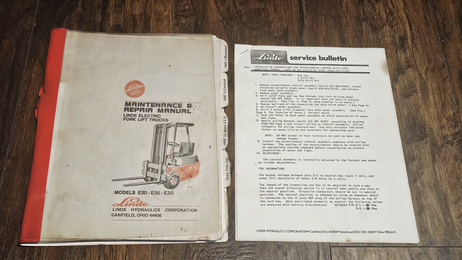 1973 Linde E20 E25 E30 Electric Forklift Repair Manual + Parts Book Set