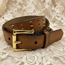 Womens Brown Faux Leather Belt Size S Med Gold Tone Buckle