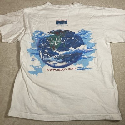 VINTAGE 90S CISCO SYSTEMS COMPUTER TECH WHITE GRAPHIC T-SHIRT 1996 Medium