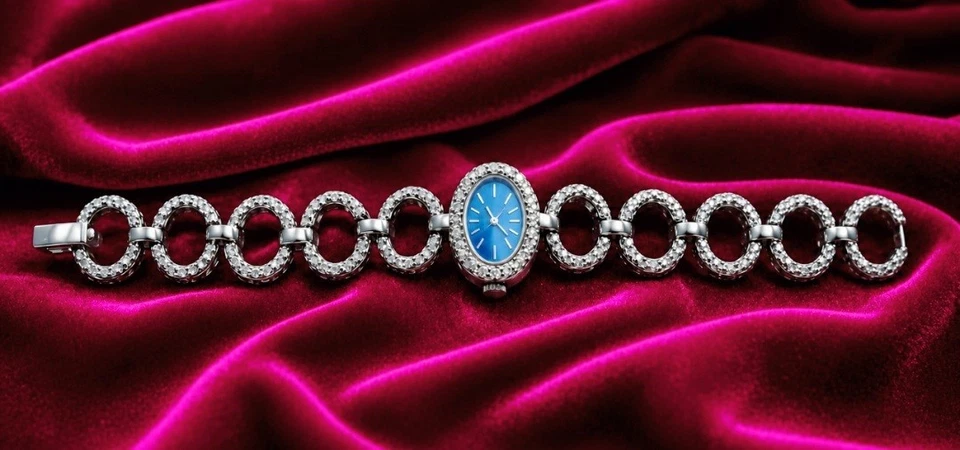 Vintage Rodania Damen Armbanduhr 925 Silber Handaufzug 17 Jewels Blaues Zifferbl - Bild 2 von 4