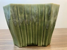 Vintage UPCO USA Pottery Planter Vase #037 Green Drip Glaze MID CENTURY Modern