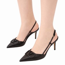 Valentino Garavani V Logo Calfskin 80mm Slingback Pump Black Women Size 36