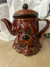 1970s England Art Pottery Ceramic Dog Novelty Teapot 2 Cup Gloss Lid