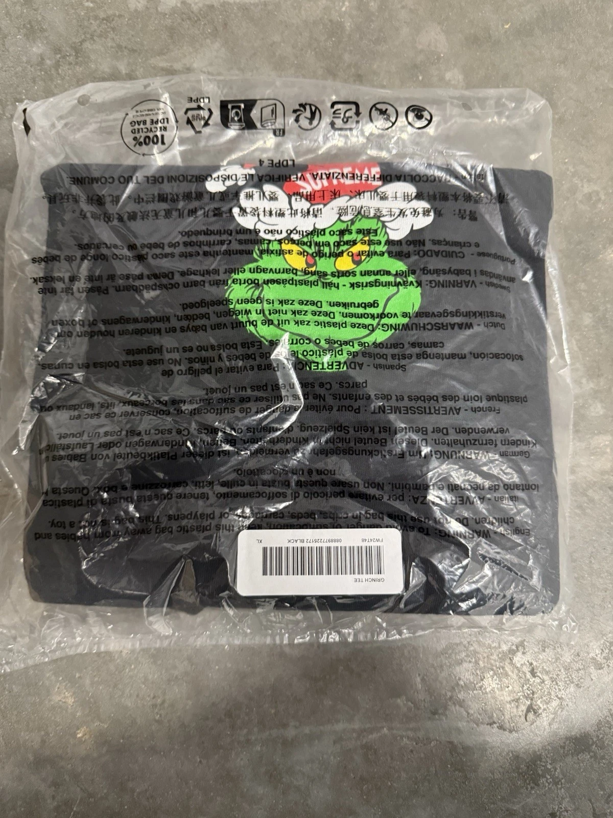 T shirt homme Supreme Grinch FW24 noir taille XLarge