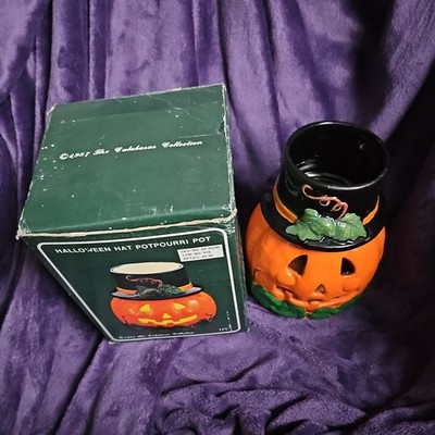 Vintage Keramik Halloween Jack O Laterne Kürbis Kerzenhalter Potpourri Brenner