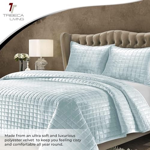 Samt Quilt Set, zweiteiliges Box Stitch Bettwäsche Set enthält einen Twin Haze Blue - Bild 5 von 7