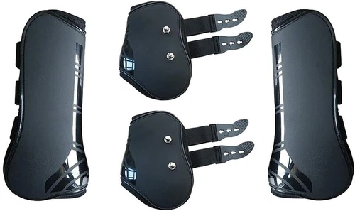 Horse Tendon Boots (4 Pcs - Front & Hind), PU Shell Tendon Fetlock Brace Guard B