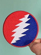 Grateful Dead Iron On Patch Steal Your Face Red White Blue Embroidered Round