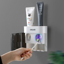 Wall Mount Toothpaste Squeezer, Automatic Dispenser with Toothbrush Holder
