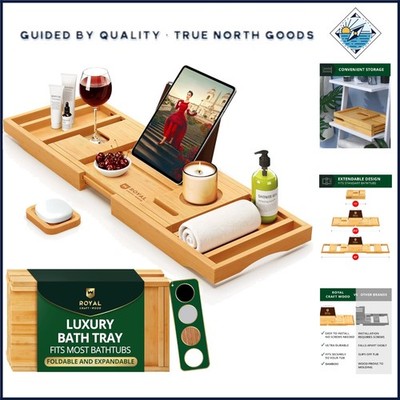 Luxury Bathtub Tray Caddy, Adjustable Wooden Shelf for Spa Experience at Home