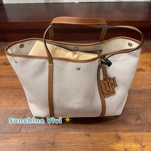 NWT Lauren Ralph Toile Lauren & Cuir Emerie Extra Grand Sac à Tote Lauren Tan