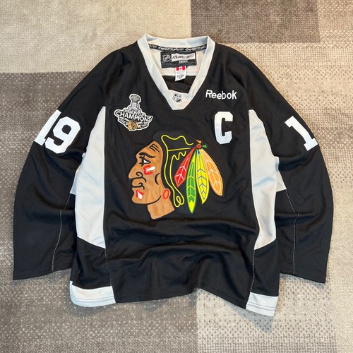 Reebok Jonathan Toews Chicago Blackhawks 2013 Stanley Cup Jersey Mens 48 Black