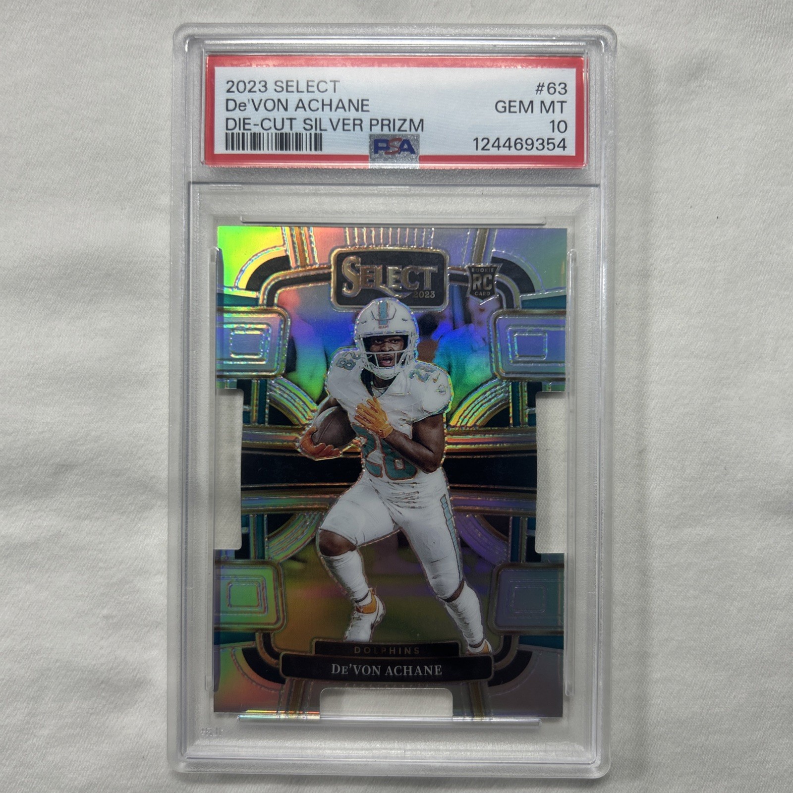 2023 Select De’Von Achane Die-Cut Silver Prizm RC PSA 10 Gem Mint #63