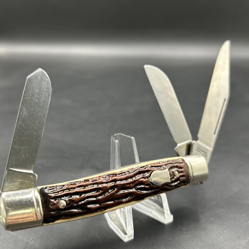 Vintage Colonial Prov. U.S.A. 3-blade Stockman Pocket Knife Faux Stag Handle. ML