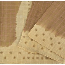 Sanskriti Vintage Brown/Cream Sarees Pure Silk Hand Beaded Sari 5Yd Craft Fabric