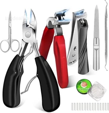 7Pcs Toenail Clippers for Thick Nails, Angled Head Black+red+silver