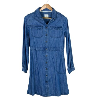 Fat Face Chest Pocket Button Front Chambray Denim Mini Shirt Dress Blue  Size 6 | eBay