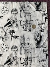 1 Yard Harry Potter Warner Bros Camelot Cotton Fabric Black White NEW 43 Wide