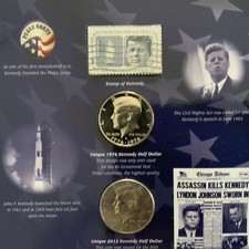 2013 JOHN F. KENNEDY COIN-PACKAGE COLLECTION 2x Unique Half Dollars 1976 & Stamp