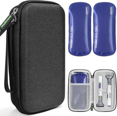Portable Cooler Case for Zepbound Mounjaro Pens w/ 2 Ice Packs Black