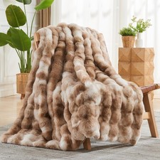 NEWCOSPLAY Faux Fur Throw Blanket Tie Dye Luxury Fluffy Thick Warm Bubble Bla...