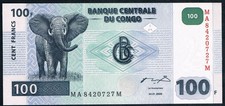 CONGO DEMOCRATIC REPUBLIC - 100 FRANCS UNC 4.1.2000 P 92A