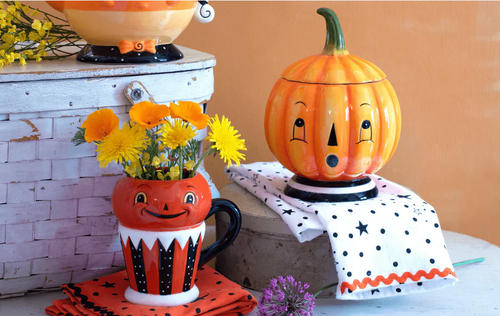 NEW! Johanna Parker Carnival Cottage Halloween Pumpkin Cookie Treat Jar - 第 2/4 張圖片