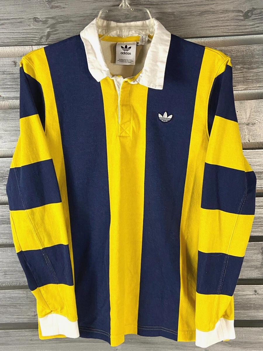 Adidas Striped Long Sleeve Rugby Polo Shirt Men Small Michigan
