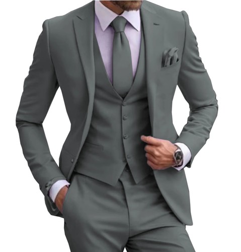 Suits Men 3 Piece Tuxedos Blazer Vest Pants Formal Male Wedding Groomsman - Picture 7 of 49