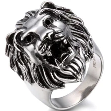 Vintage Heavy Stainless Steel Lion Head Casting Biker Men's Ring Band Size 7-14