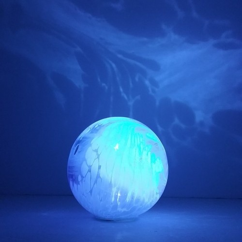 Glass Globe Ball Sphere Light Battery Operated Portable Blue White Swirls - Picture 4 of 13