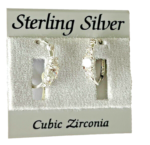 Solid 925 Sterling Silver Brilliant Cubic Zirconia Hoop Earrings Stunning - Picture 3 of 6