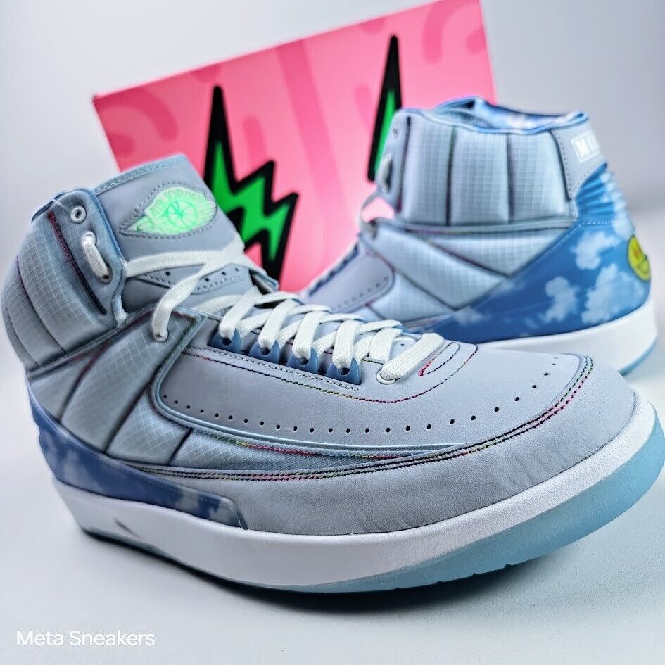 US 13 Air Jordan 2 Mens Blue White Nike Retro Glow Comfort US 13 Air Jordan 2 Mens Blue White Nike Retro Glow Comfort