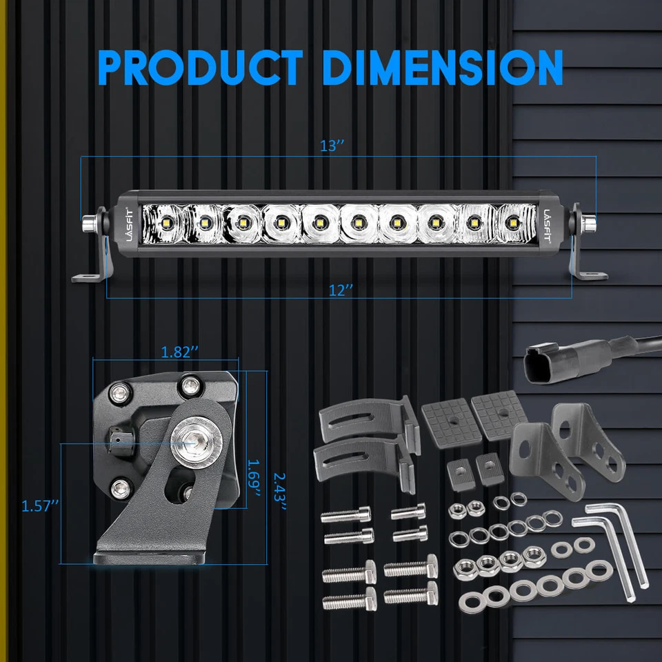 12inch LED Light Bar Single Row Spot Flood Combo Work UTE Truck SUV ATV Boat Foto 2 de 4