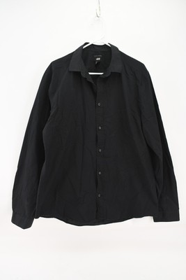 H&M Mens Black Long Sleeve Button-Up Easy Iron Shirt Size XL