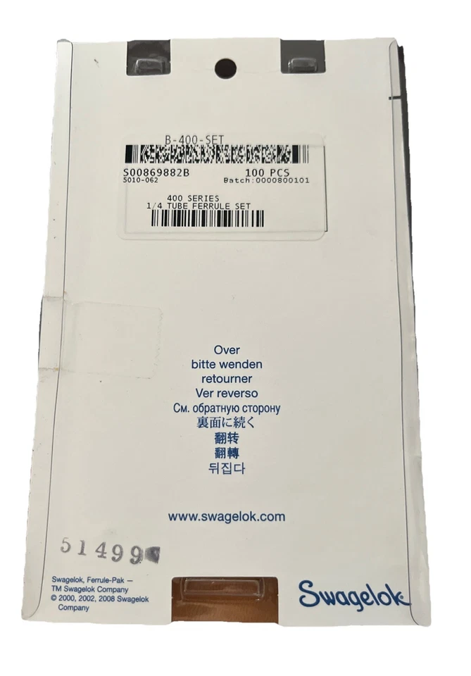 Swagelok B-400-SET Brass Ferrule Set for 1/4 in. Tube Fitting Full Pack Of 100 - Image 2 of 4