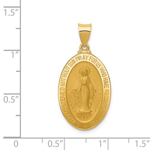14K YELLOW GOLD HOLLOW MIRACULOUS MEDAL CHARM BLESSED VIRGIN MARY ...