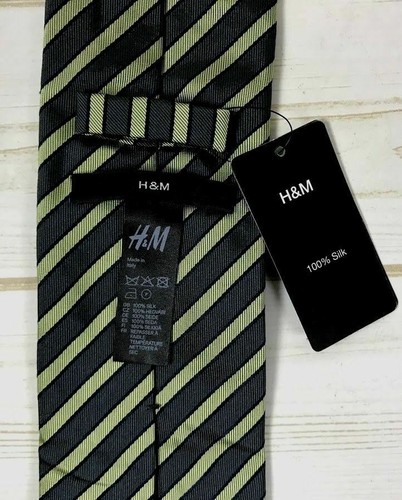 New H&M Men's 100% Silk Neck Tie Gray Green MSRP $30 NWT A3602 - Picture 3 of 5