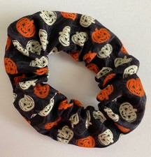 Pumpkin Halloween Scary Jack O Lantern Hair Scrunchie Ponytail Handmade Scary