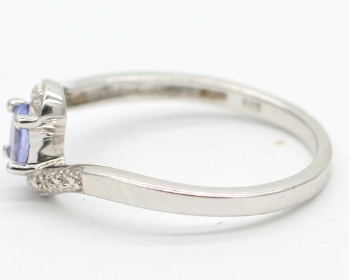 Anillo envolvente ovalado de diamantes y tanzanita de plata de ley 925 para damas talla M británico - Imagen 3 de 11