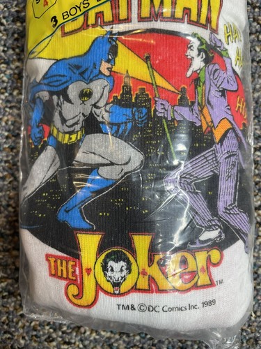 Vintage Batman And Joker FunPals Underwear YOUTH Fruit Of The Loom X3 1989 New - Picture 2 of 7